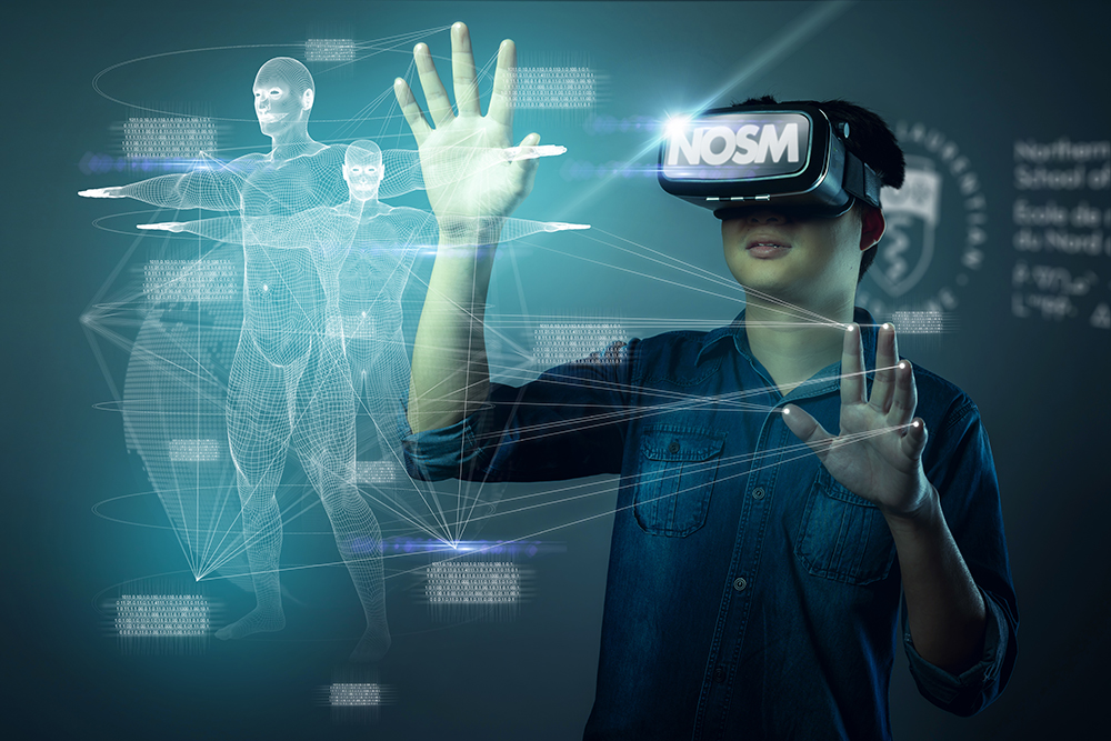 smart attractive asian man vr with examine human body system health and technology ideas concept NOSM Technology